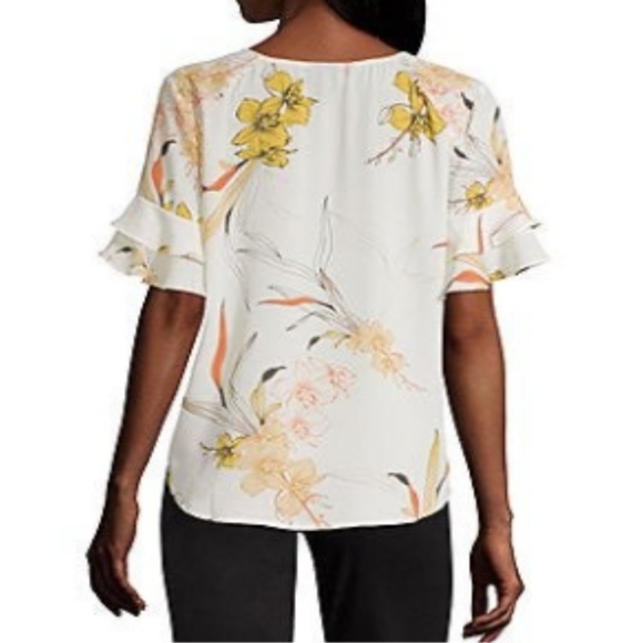 Worthington flutter bellsleeve floral blouse white - Picture 10 of 11